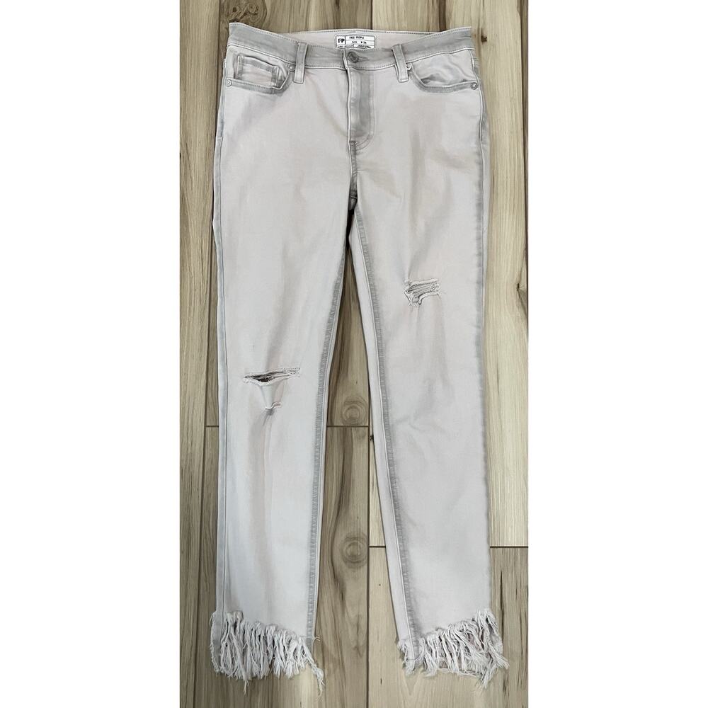 Free People Distressed Khaki Jeans With Frayed Ends Women’s Size 26